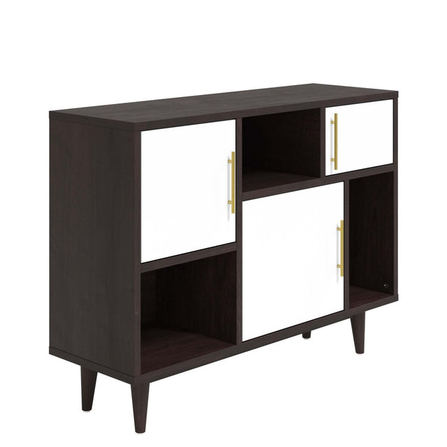 30" Mid - Century Modern Display Stand and Storage Cabinet in Cappuccino White - Bookcases available at Alpine Outlets in Denver