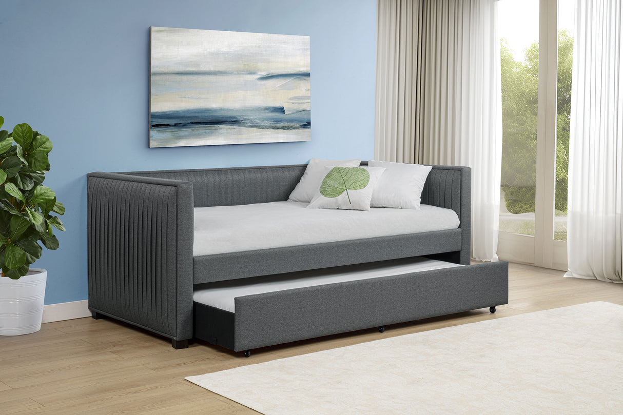 Brodie Upholstered Twin Daybed with Trundle, Grey
