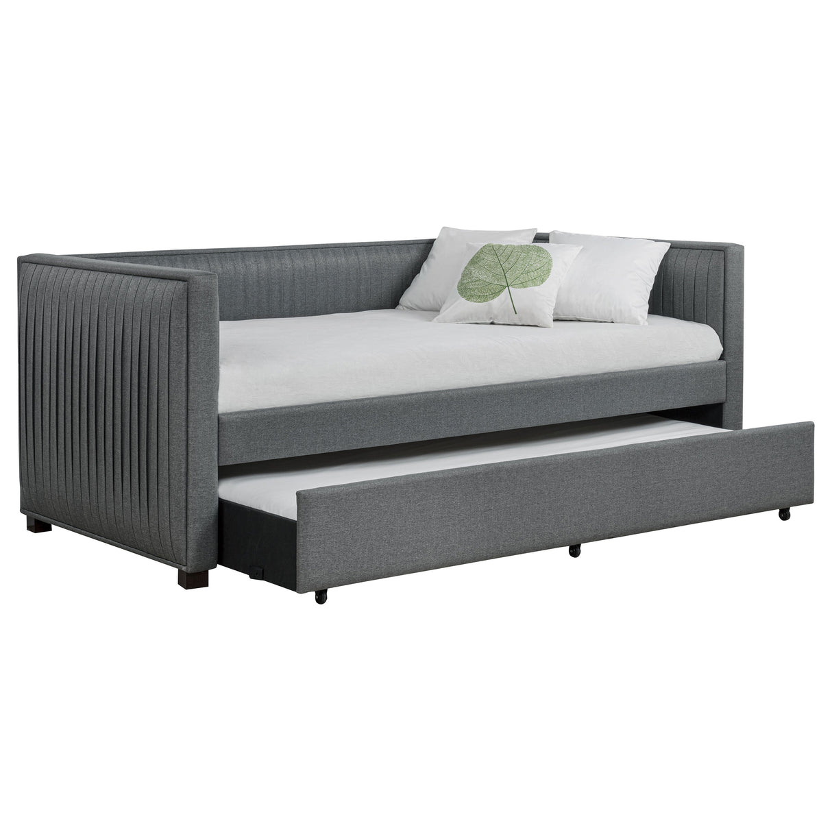Brodie Upholstered Twin Daybed with Trundle, Grey