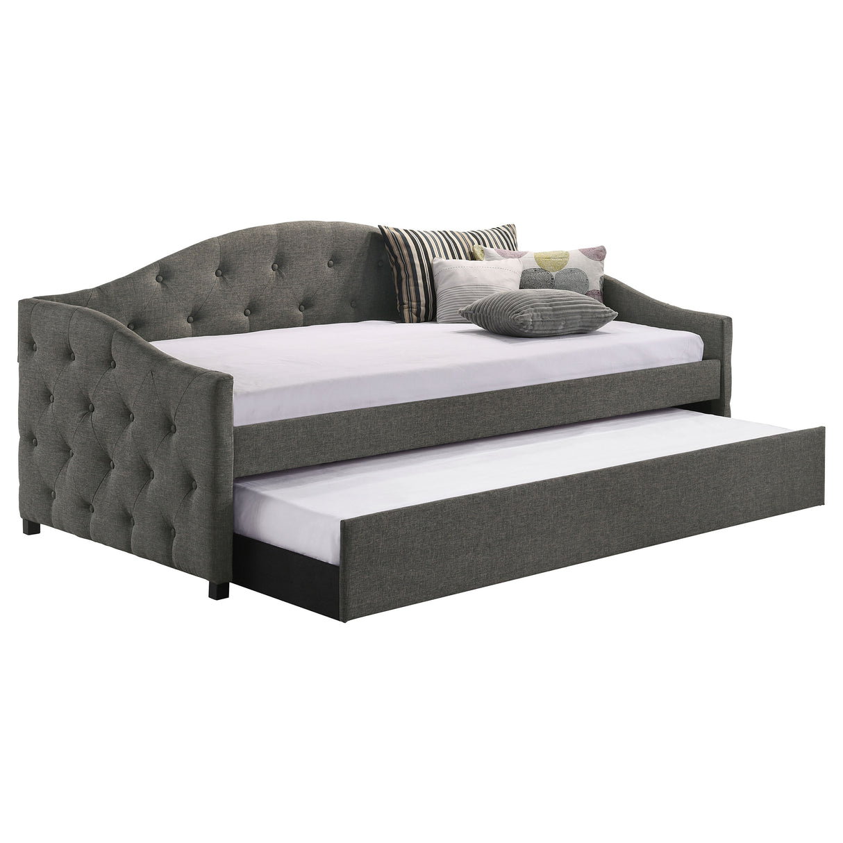 Sadie Upholstered Twin Daybed with Trundle in Grey