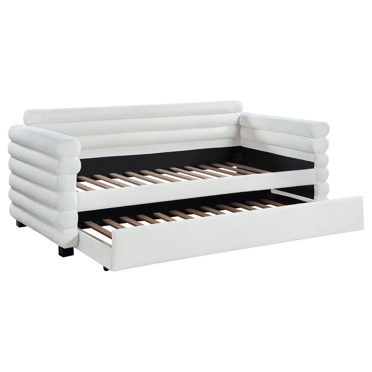 Patricia Boucle Upholstered Twin Day Bed with Trundle - White