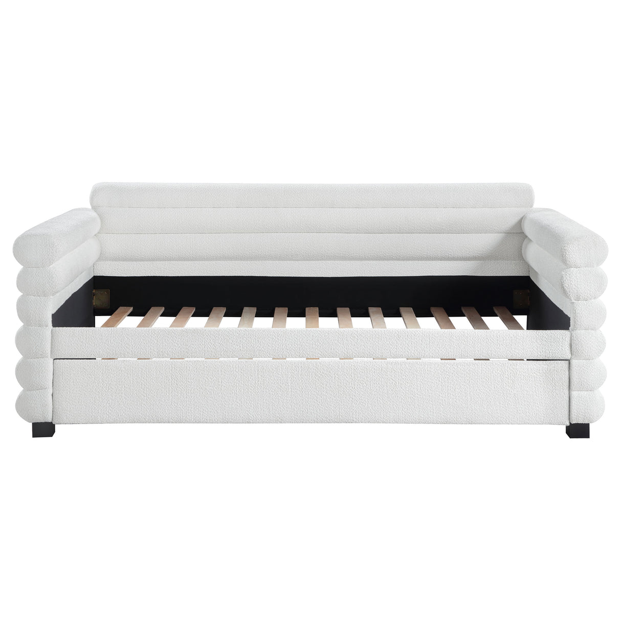 Patricia Boucle Upholstered Twin Day Bed with Trundle - White