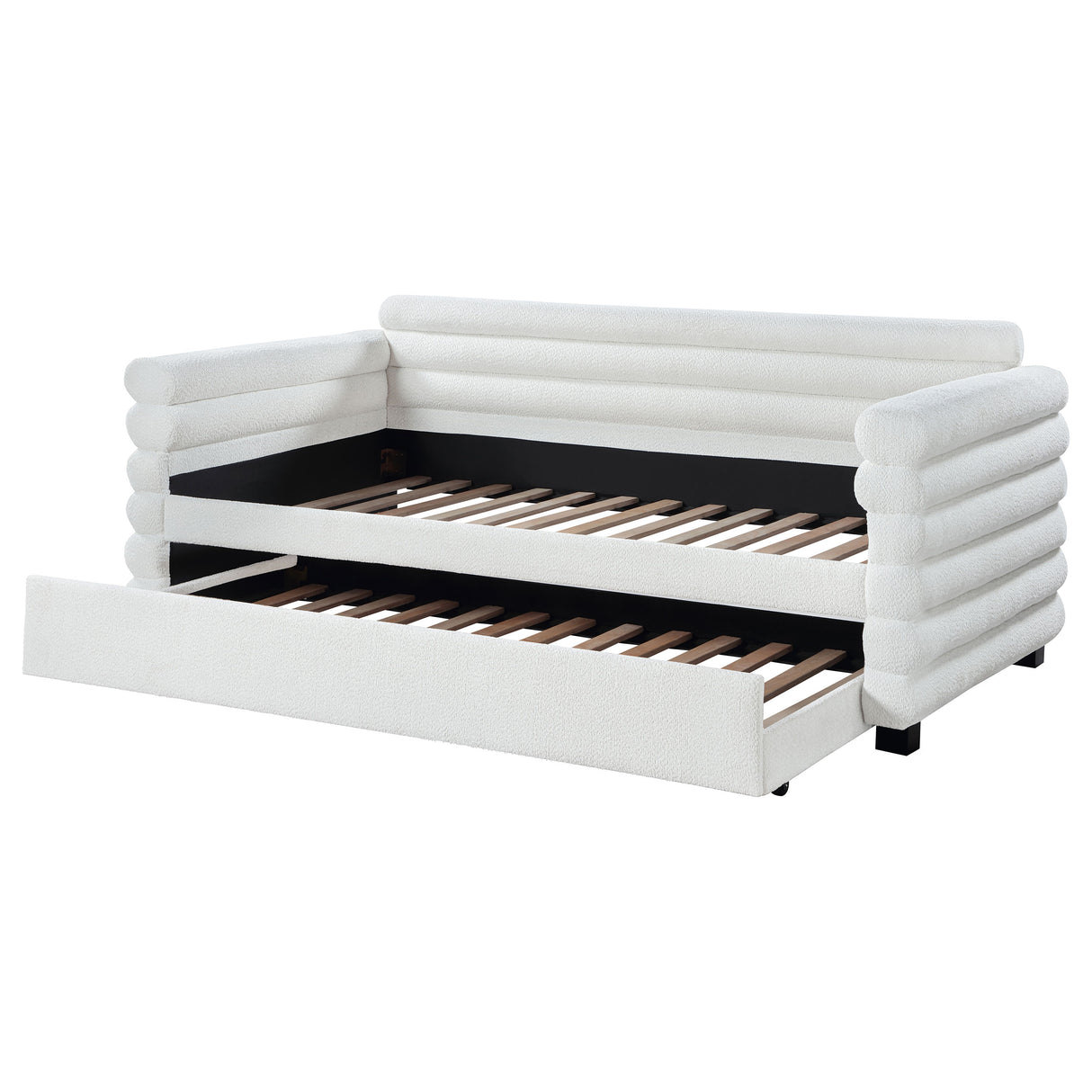 Patricia Boucle Upholstered Twin Day Bed with Trundle - White