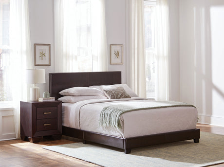 Dorian Faux Leather Upholstered Queen Panel Bed, Brown