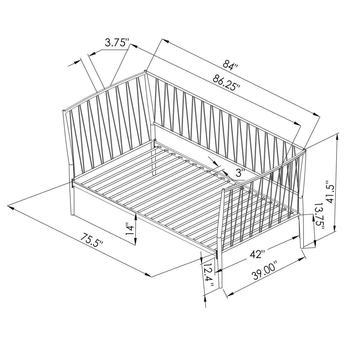 Richland Metal Twin Daybed, Matte Black