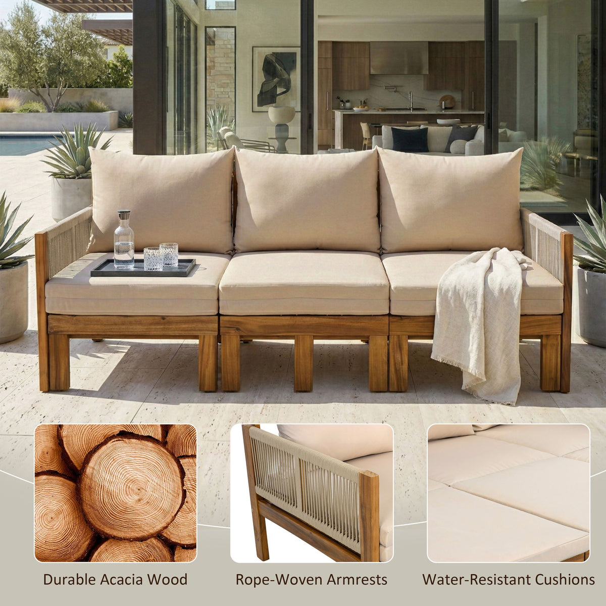 Outdoor 3 Seat Patio Sunbed