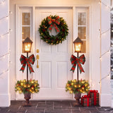 Christmas Lamp Post Decor With Plaid Bow, Artificial Outdoor Holiday Decor (Set of 2) - Brown / Bronze / Green