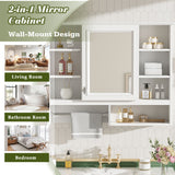 Wall Mount 2 In 1 Mirror Cabinet With Adjustable Shelves, Open Storage, For Bathroom Vanity - White