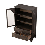 Glass Door Display Case With 2 Drawers And Adjustable Shelf