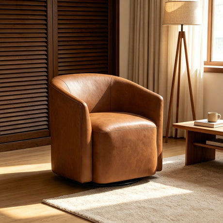 Swivel Barrel Accent Chair For Living Room - Antique Brown