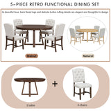 Dining Set With Leaf Round Table And 4 Upholstered Chairs