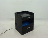 Furda 2-Drawer LED Nightstand with Bluetooth Speaker, Black Ash
