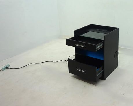 Furda 2-Drawer LED Nightstand with Bluetooth Speaker, Black Ash