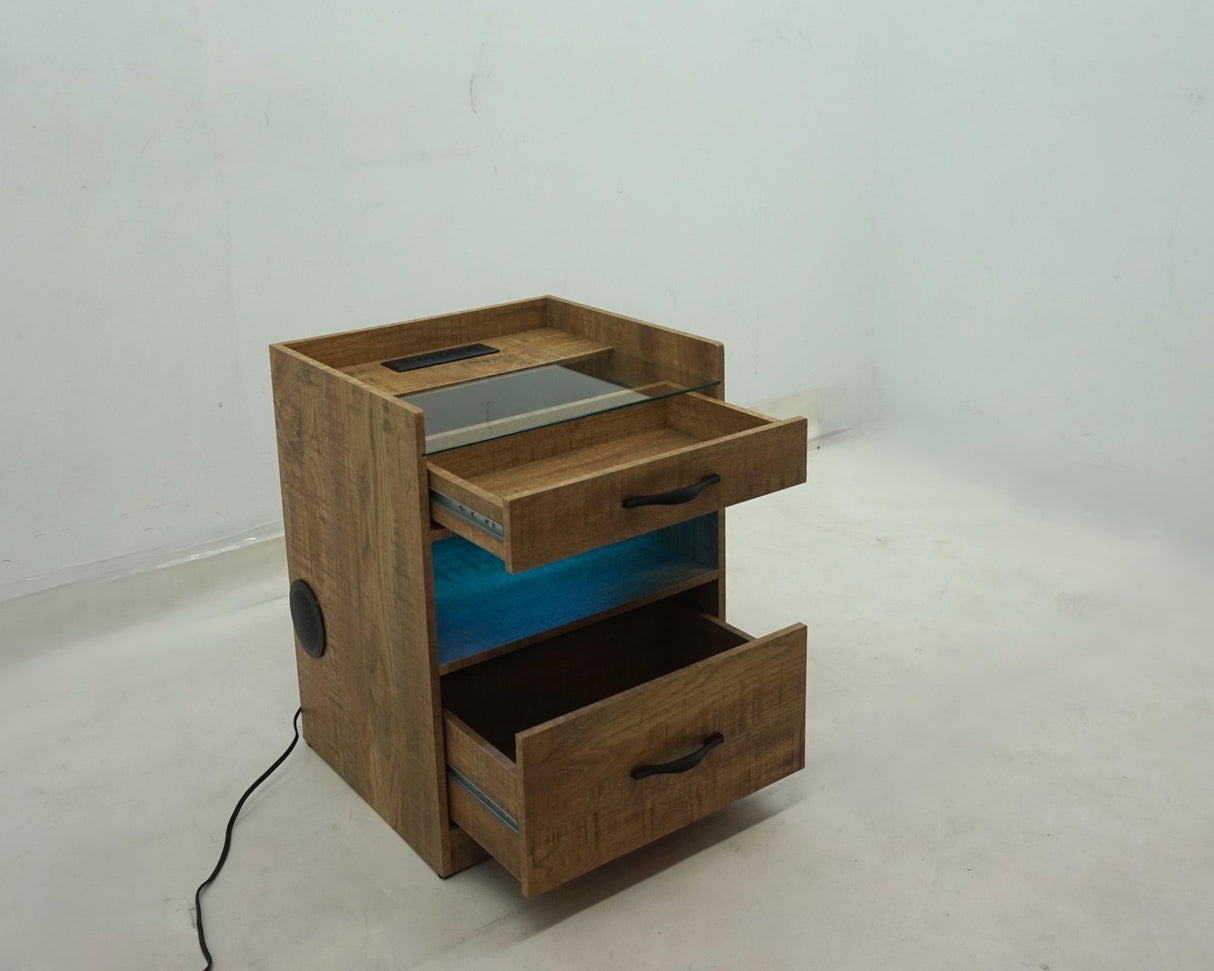 Furda 2-Drawer LED Nightstand with Bluetooth Speaker, Mango