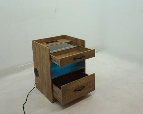 Furda 2-Drawer LED Nightstand with Bluetooth Speaker, Mango