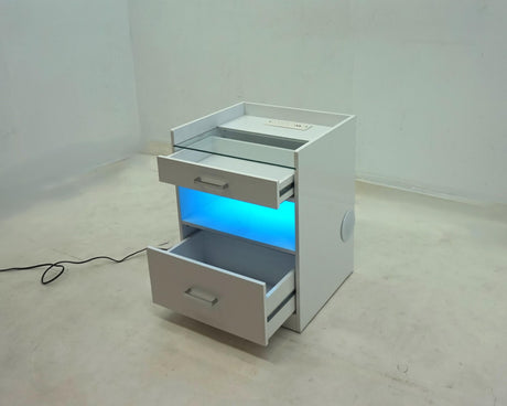 Furda 2-Drawer LED Nightstand with Bluetooth Speaker, White High Gloss