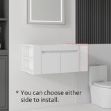 Floating Bathroom Vanity Cabinet, Soft Close Double Drawers, Open Side Storage, Wall Mounted, Cabinet Only