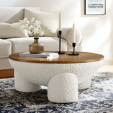 31 Inch Round Boucle Upholstered Storage Coffee Table in Natural Ivory - Coffee Tables available at Alpine Outlets in Denver