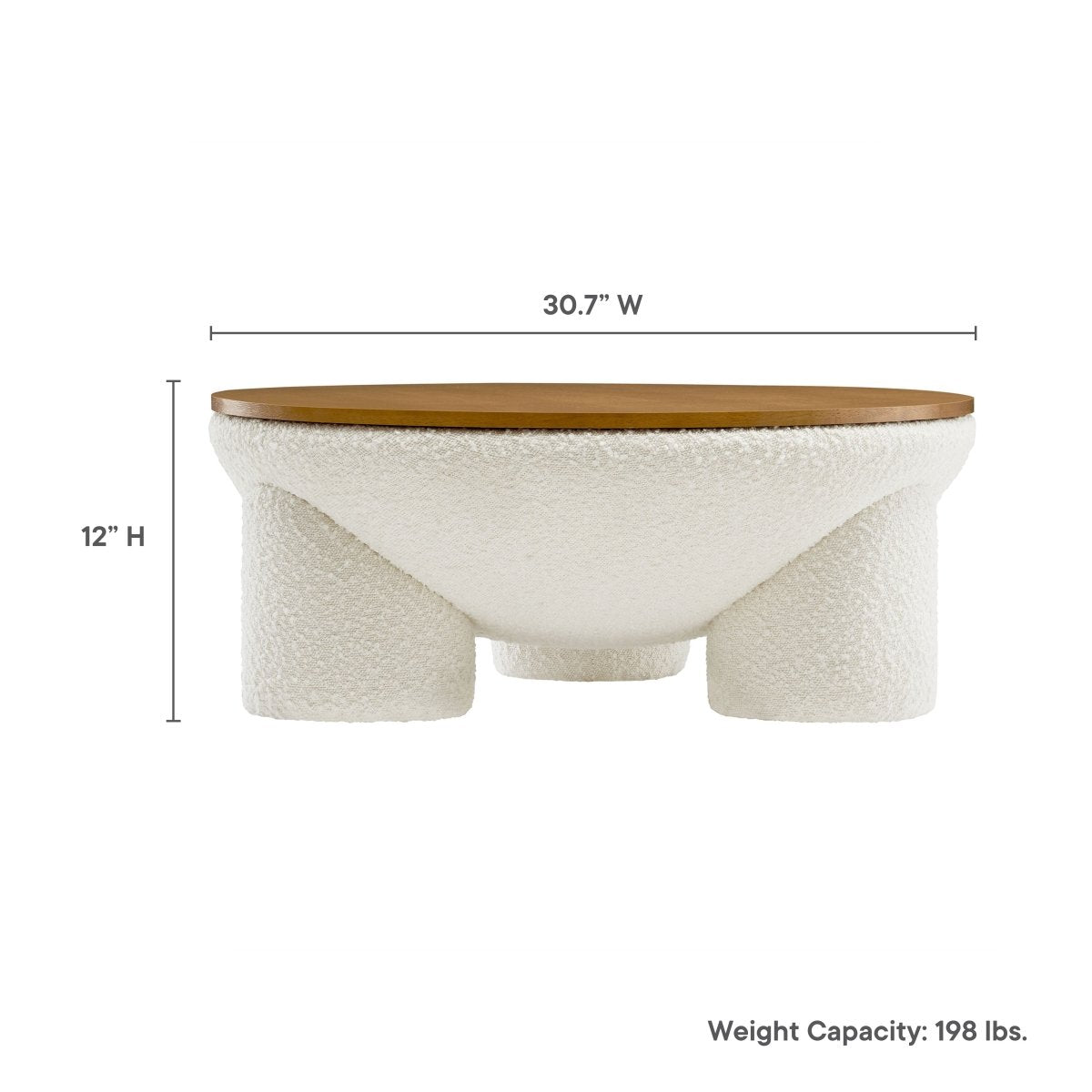 31 Inch Round Boucle Upholstered Storage Coffee Table in Natural Ivory - Coffee Tables available at Alpine Outlets in Denver