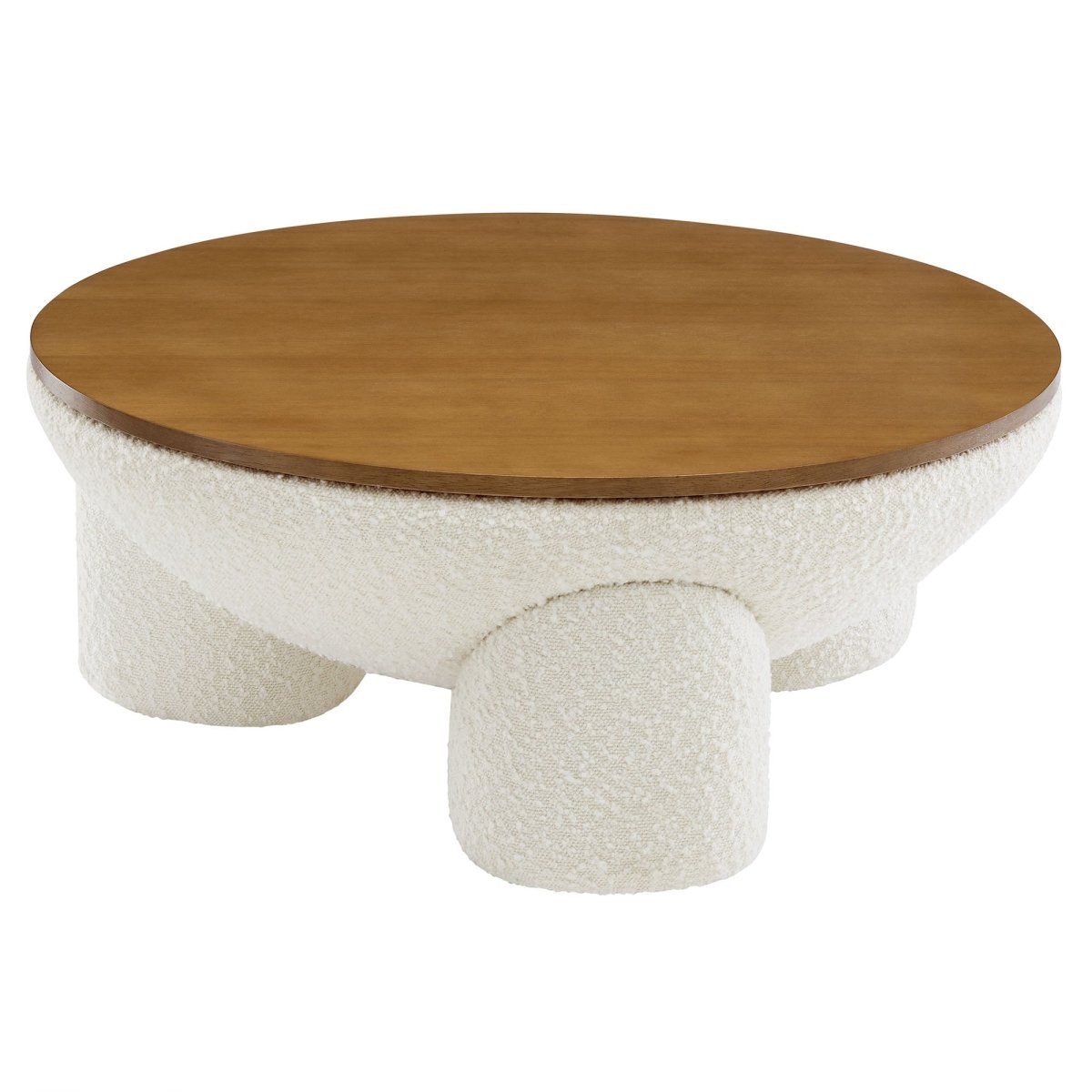 31 Inch Round Boucle Upholstered Storage Coffee Table in Natural Ivory - Coffee Tables available at Alpine Outlets in Denver