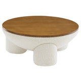 31 Inch Round Boucle Upholstered Storage Coffee Table in Natural Ivory - Coffee Tables available at Alpine Outlets in Denver