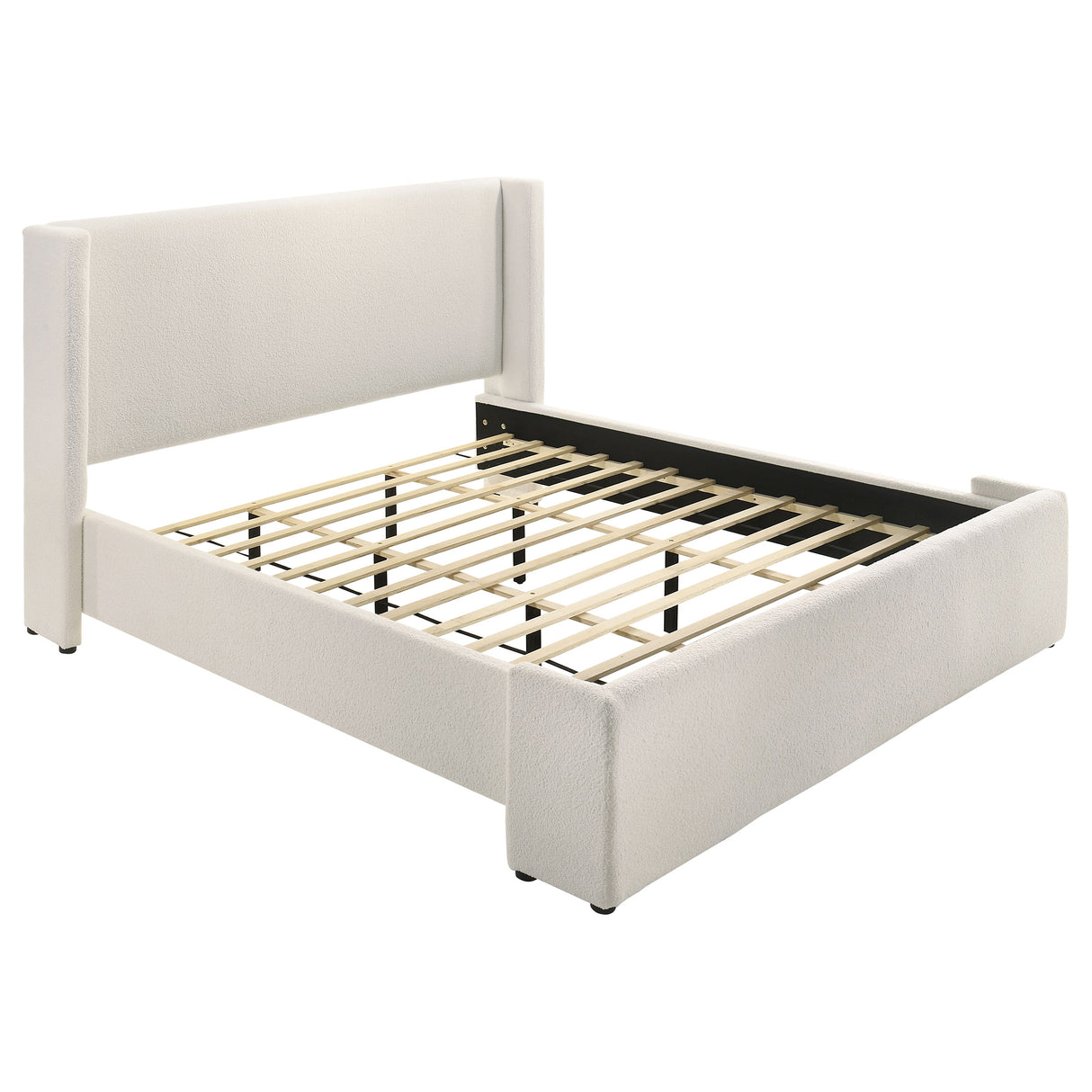 White Fabric Upholstered Eastern King Bed Frame