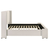 White Fabric Upholstered Eastern King Bed Frame