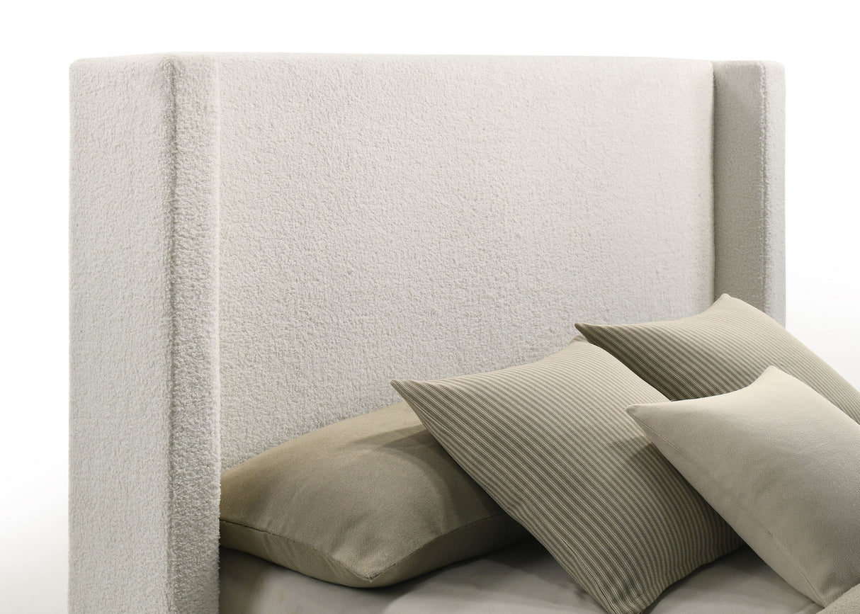 White Fabric Upholstered Eastern King Bed Frame