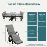 Dual Motor 3 In 1 Electric Nursing Bed Convertible To Wheelchair & Stretcher - Gray