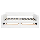 Queen Upholstered Platform Bed With USB Charging And 2 Storage Drawers - White