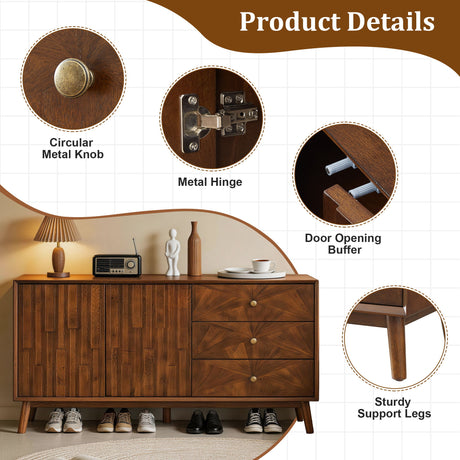 TV Stand With Storage, Entertainment Center, 3 Drawers And 2 Doors For Living Room - Walnut