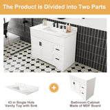 Bathroom Vanity Set, Fluted Cabinet With Soft Close Doors & Drawers, 3 Faucet Holes, Sink Included - White