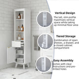 Tall Bathroom Storage Cabinet With Adjustable Shelves And 1 Drawer & Door