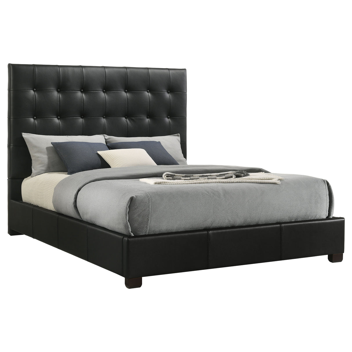 Medley Genuine Leather Queen Platform Bed Black