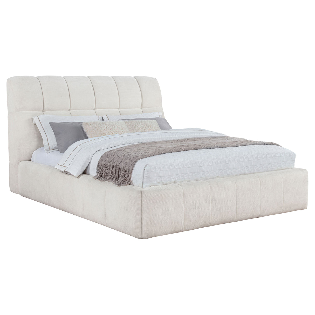 Nollet 48-Inch Upholstered Queen Platform Bed in Cream