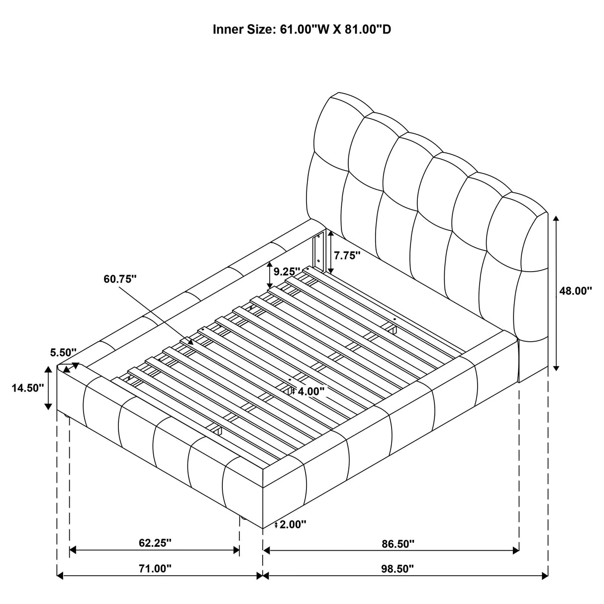 Nollet 48-Inch Upholstered Queen Platform Bed in Cream