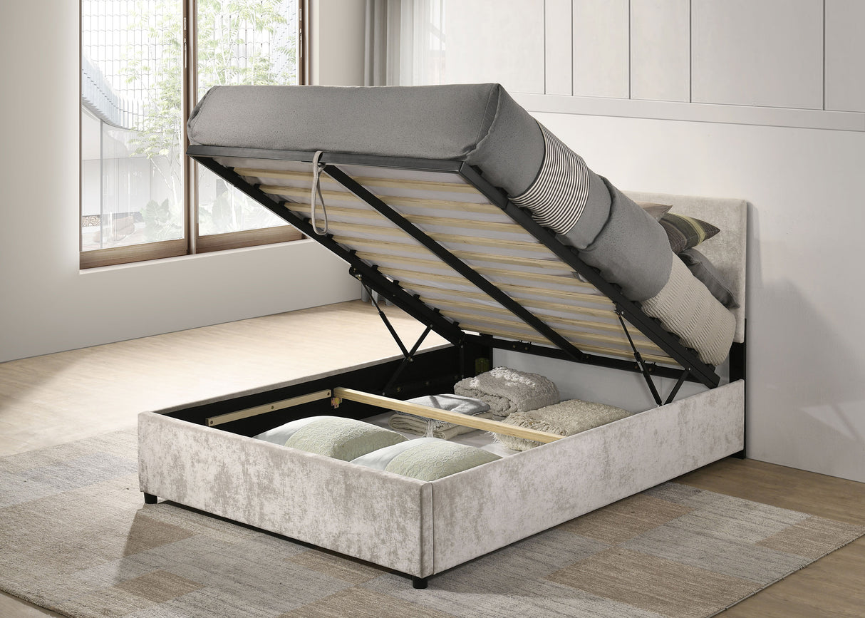Reeves Beige Upholstered Full Lift-Top Storage Platform Bed