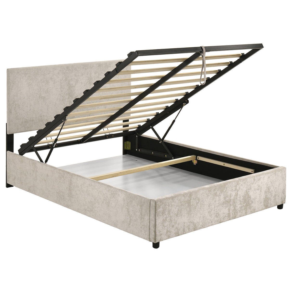 Reeves Beige Upholstered Full Lift-Top Storage Platform Bed