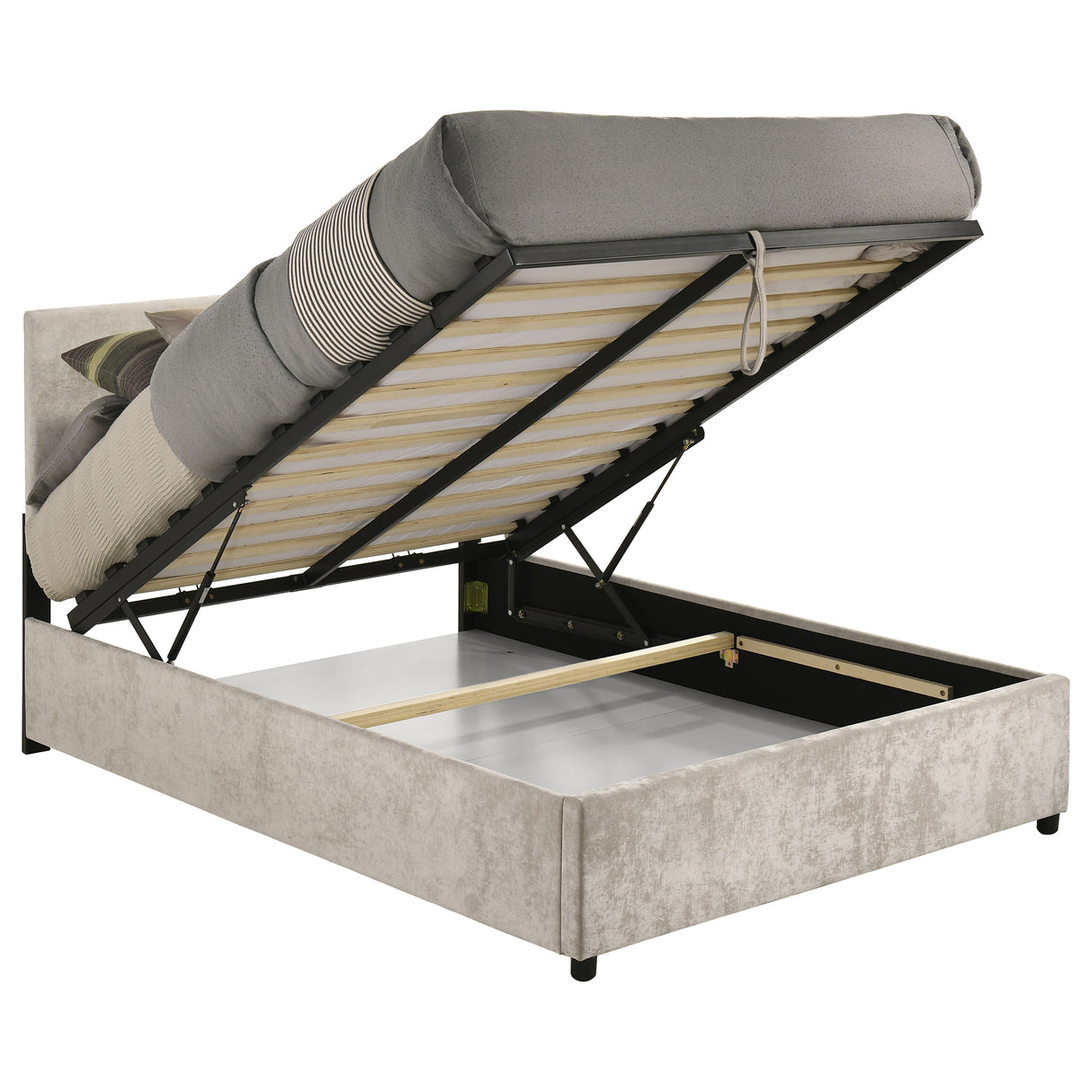 Reeves Beige Upholstered Full Lift-Top Storage Platform Bed