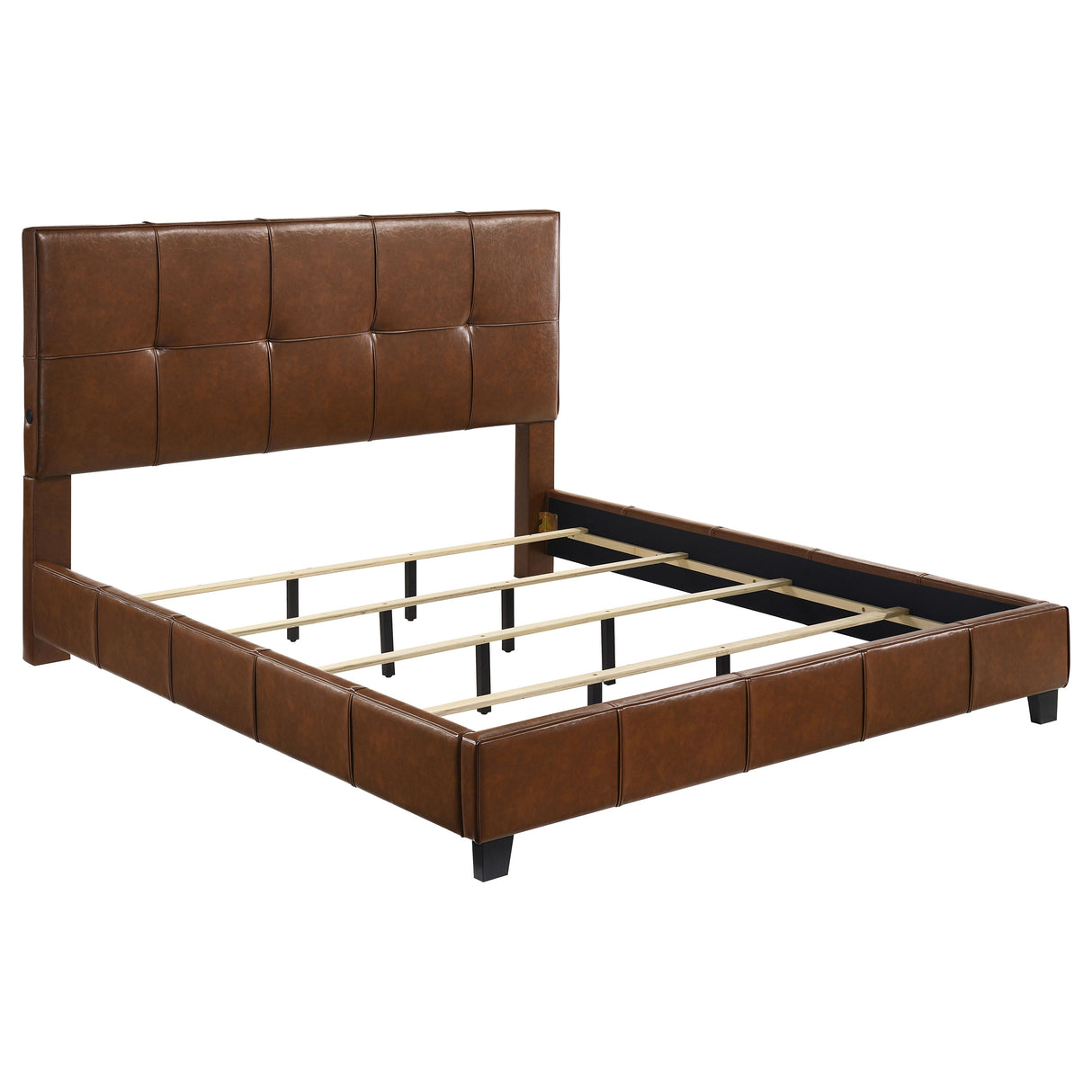 Farrell Eastern King Leatherette Panel Bed in Brown