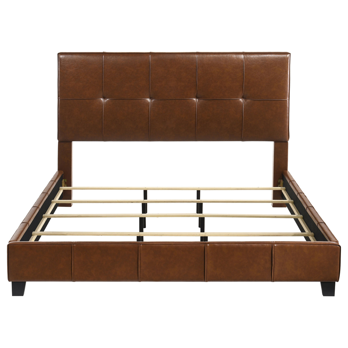 Farrell Eastern King Leatherette Panel Bed in Brown