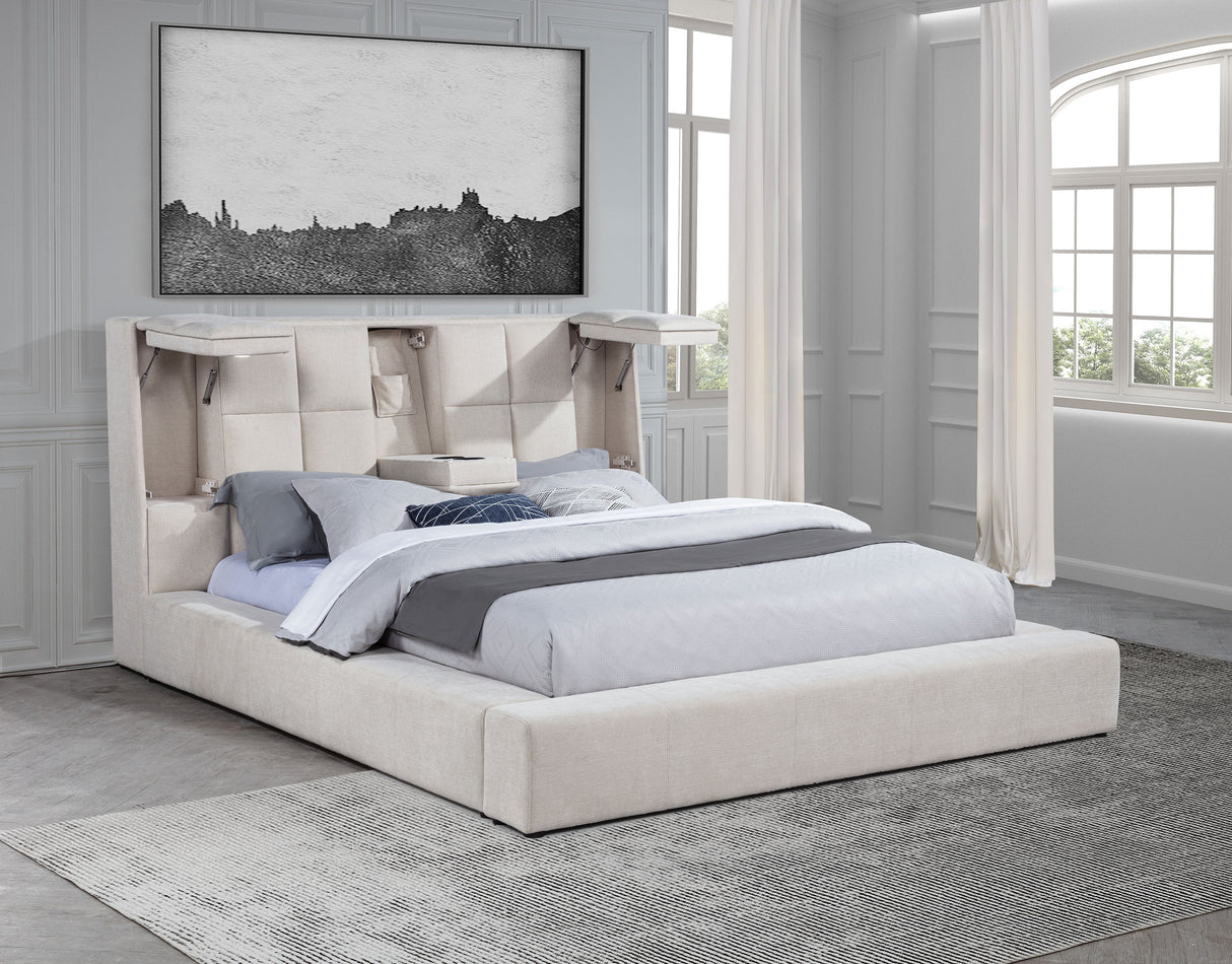 Dreux Upholstered Queen Panel Platform Bed in Cream