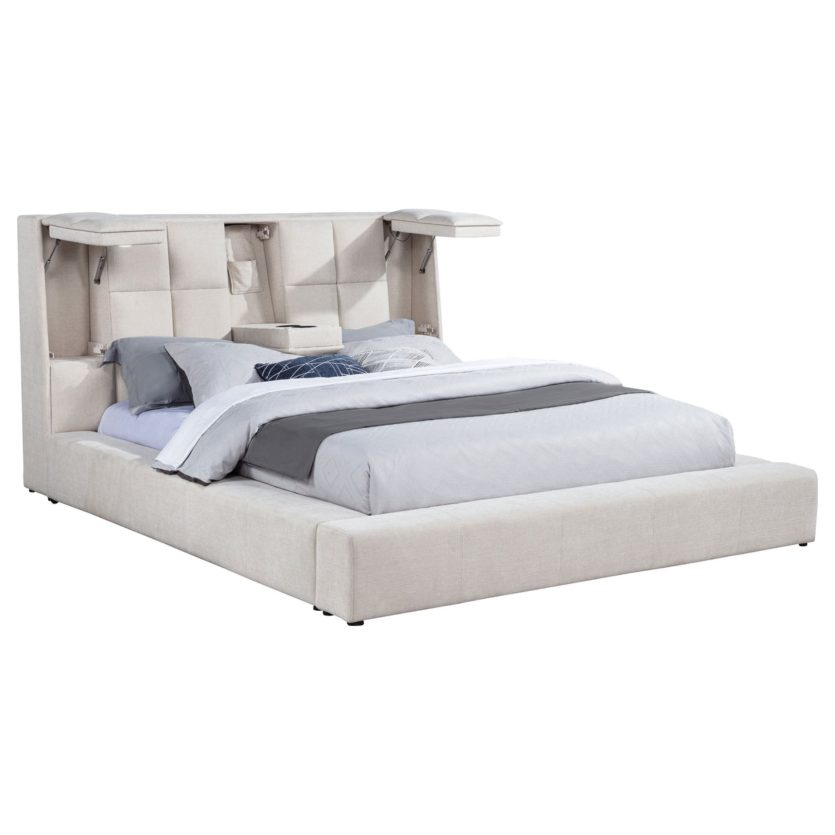 Dreux Upholstered Queen Panel Platform Bed in Cream