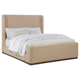 Nala Eastern King Fabric Platform Bed with Wingback Headboard, Tan