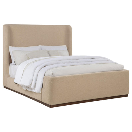 Nala Eastern King Fabric Platform Bed with Wingback Headboard, Tan