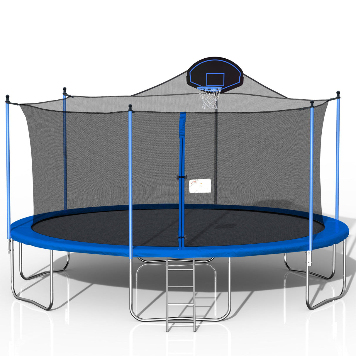 16Ft Trampoline For Adults & Kids With Basketball Hoop, Double-Sided Cover, Outdoor Trampolines With Ladder And Safety Enclosure Net For Kids And Adults - Blue - Trampolines - Alpine Outlets