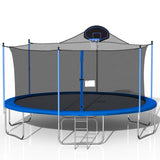 16Ft Trampoline For Adults & Kids With Basketball Hoop, Double-Sided Cover, Outdoor Trampolines With Ladder And Safety Enclosure Net For Kids And Adults - Blue - Trampolines - Alpine Outlets