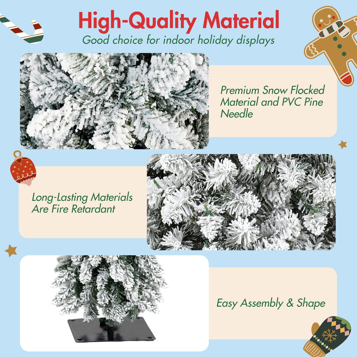 4 Pack Slim Pencil Christmas Trees With Snow Tips, Warm LED Lights, For Indoor Use - Green