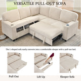 L-Shaped Sofa With Pull Out Sofa Bed With USB