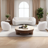 3 Piece Set Curved Sofa, Upholstered 3 Seater With Tight Curved Back For Living Room - White